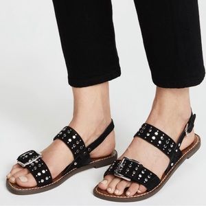 Sam Edelman Women's Glade Sandal Size 8.5 Strappy Slingback Black Suede Studded